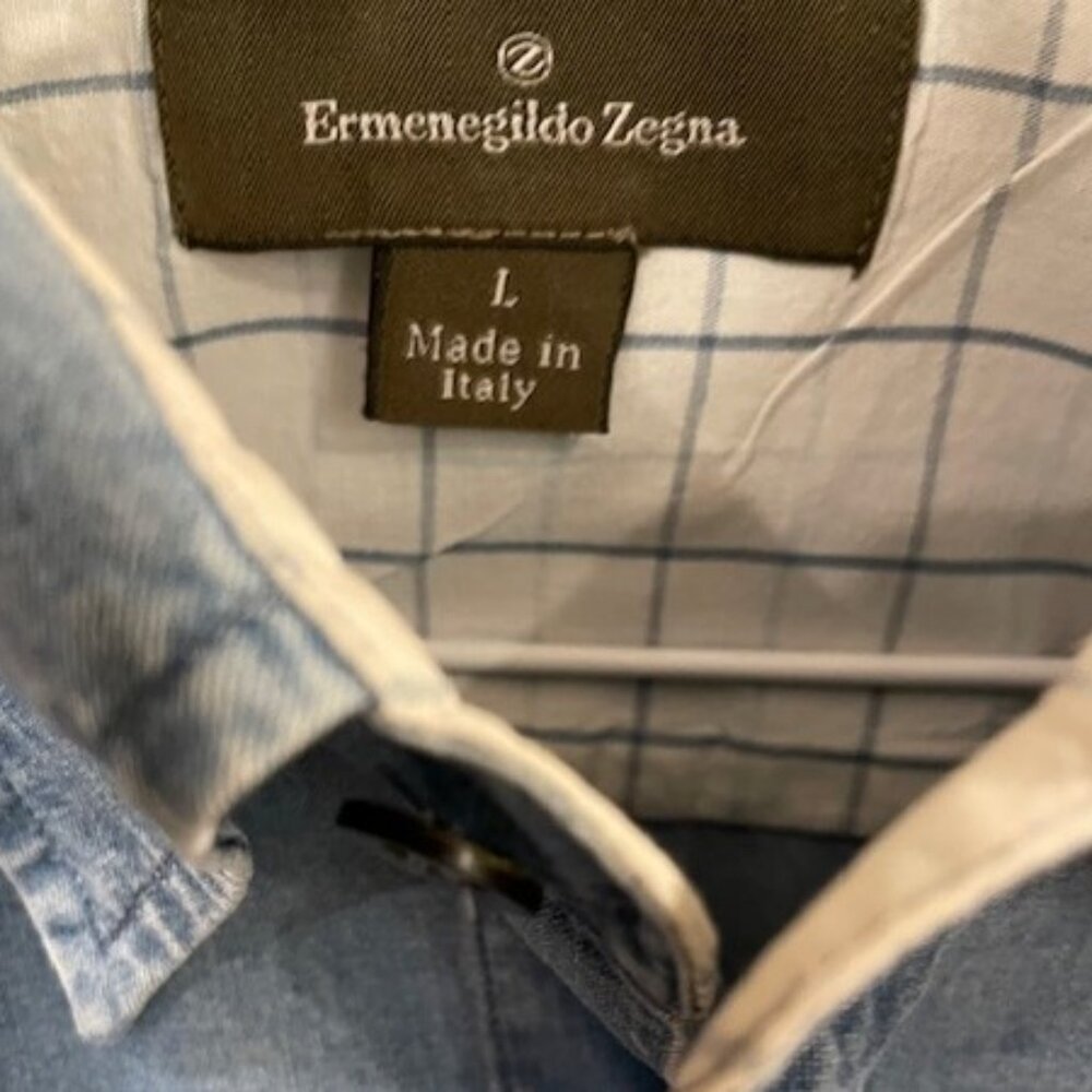 ZEGNA DENIM-LIKE COTTON SHIRT SIZE M